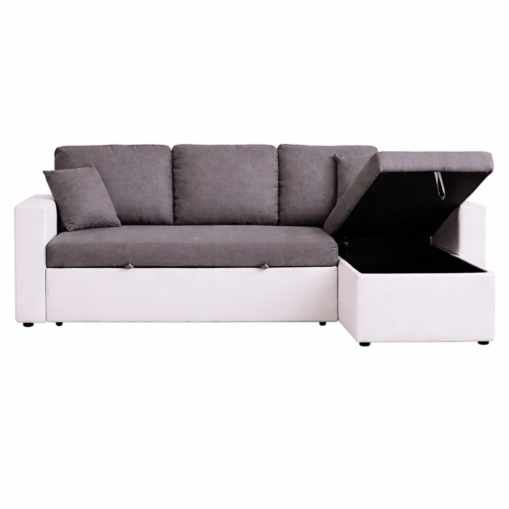 Canapé d'angle convertible réversible 3 places en tissu lin