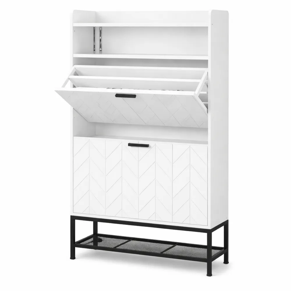 Meuble à Chaussures avec Tiroirs Rabattables et Étagère Ouverte