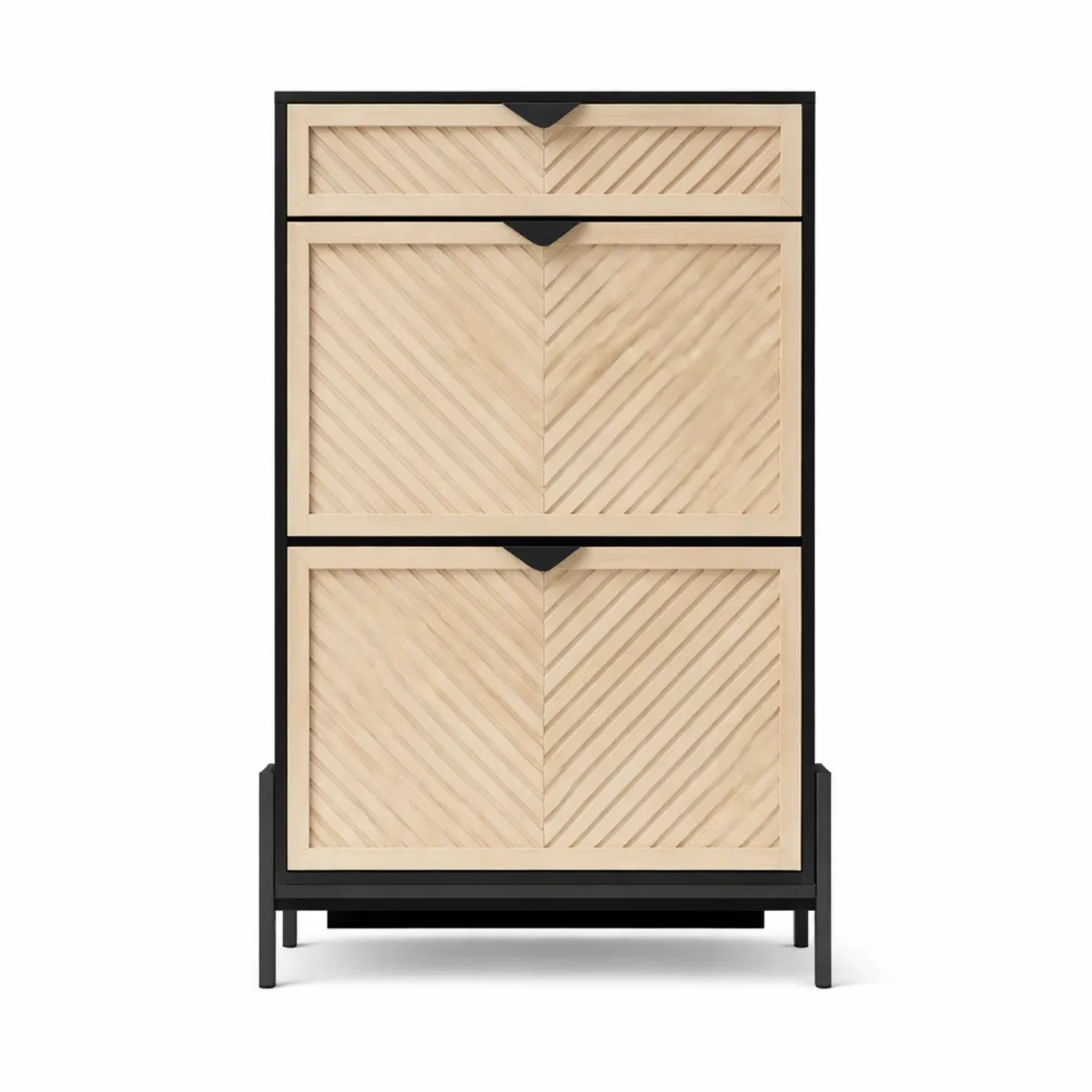 Meuble à chaussures étroit avec tiroirs rabattables et étagère de rangement