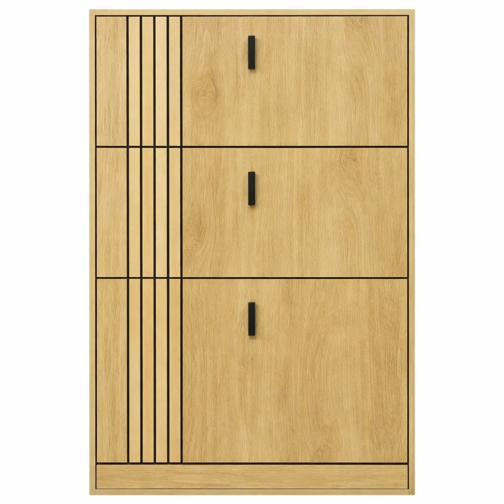 Armoire à Chaussures 3 Abattants, Capacité 18 Paires, Pour Entrée et Salon, Chêne