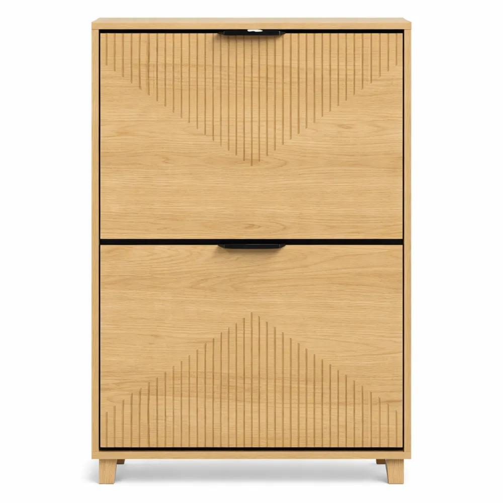 Armoire à Chaussures Entrée avec 2 Abattants Anti-Basculement, Capacité 8 Paires, Bois Clair