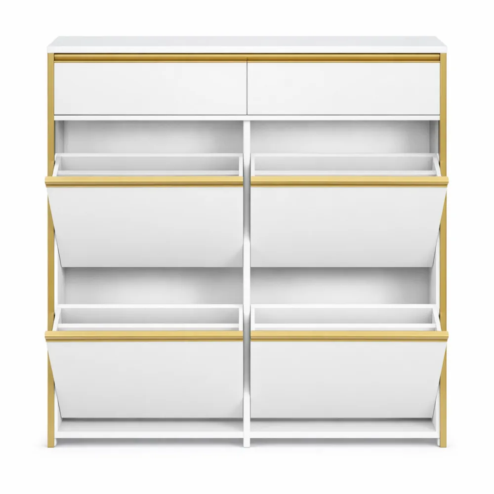 Armoire à Chaussures 4 Battants avec Tiroir, Séparateurs Ajustables, 16-24 Paires, pour Couloir