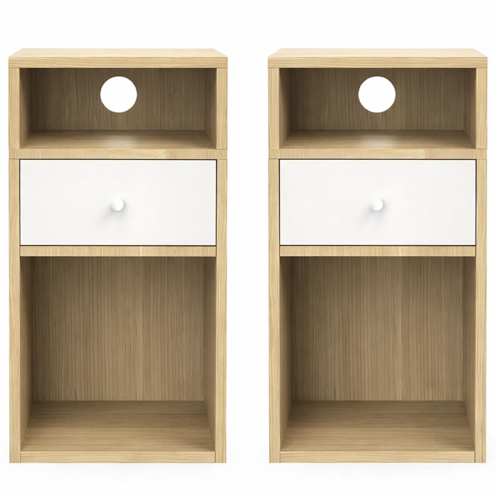 Table de Nuit Étroit avec Compartiments et Tiroir pour Chambre et Salon