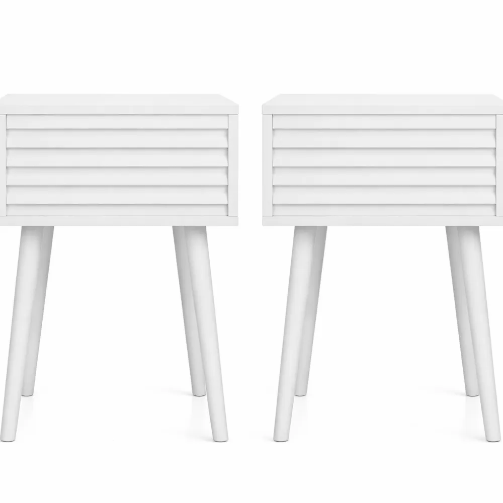 Ensemble de 2 tables de chevet modernes avec tiroir cannelé