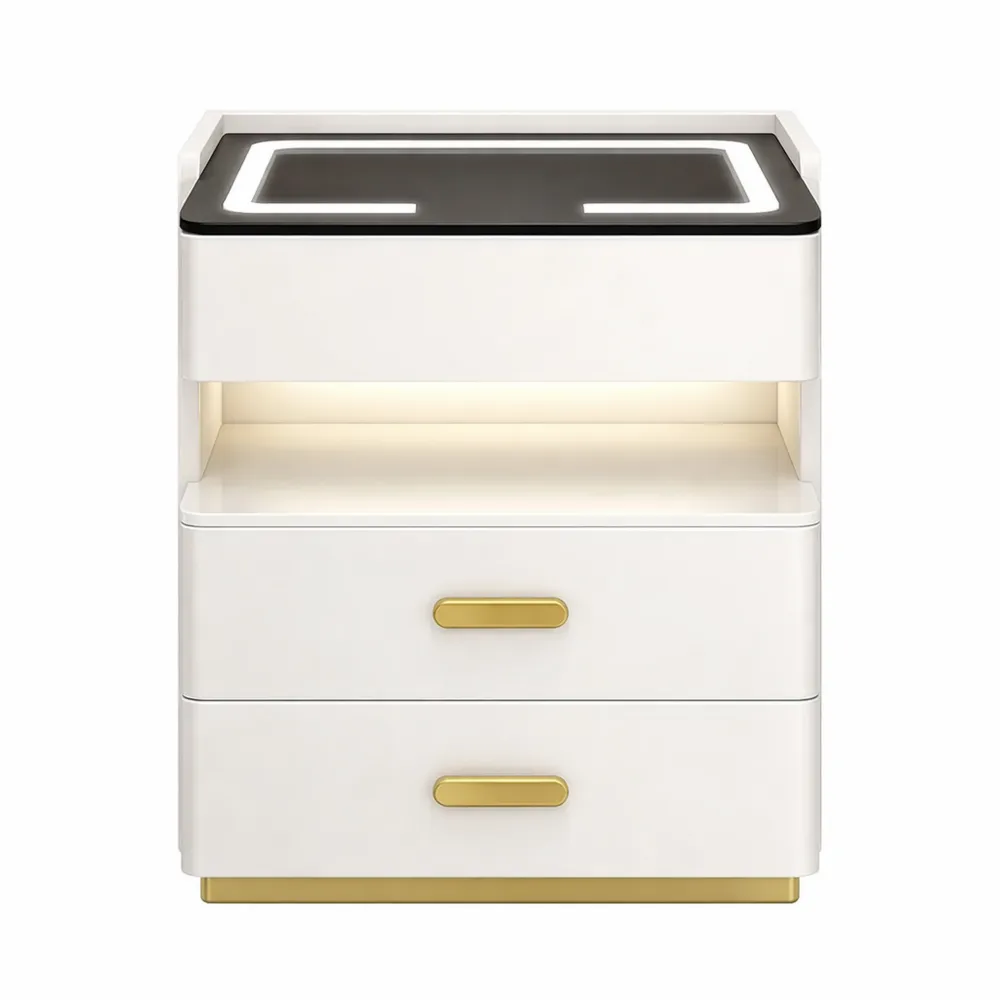 Table de Nuit Moderne avec Haut-Parleur Bluetooth et LED