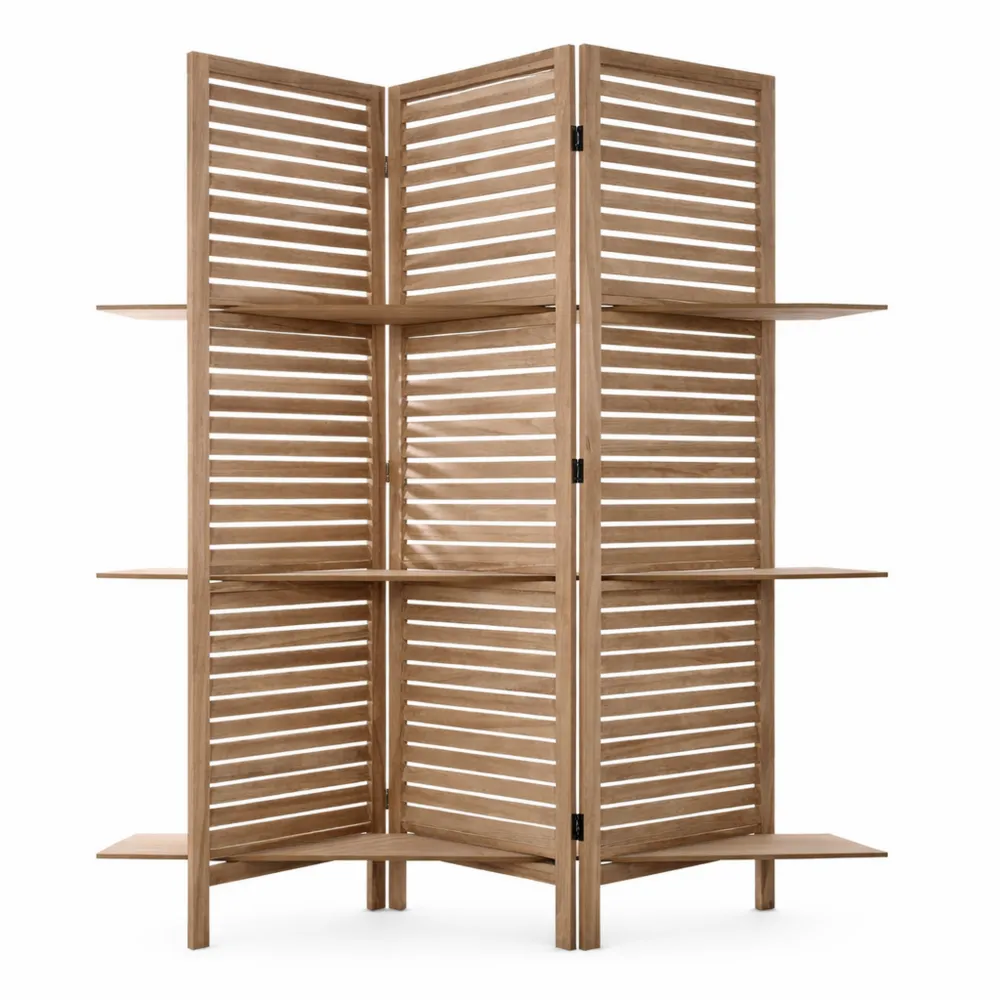Paravent avec Étagères Intégrées en Bois 170 cm