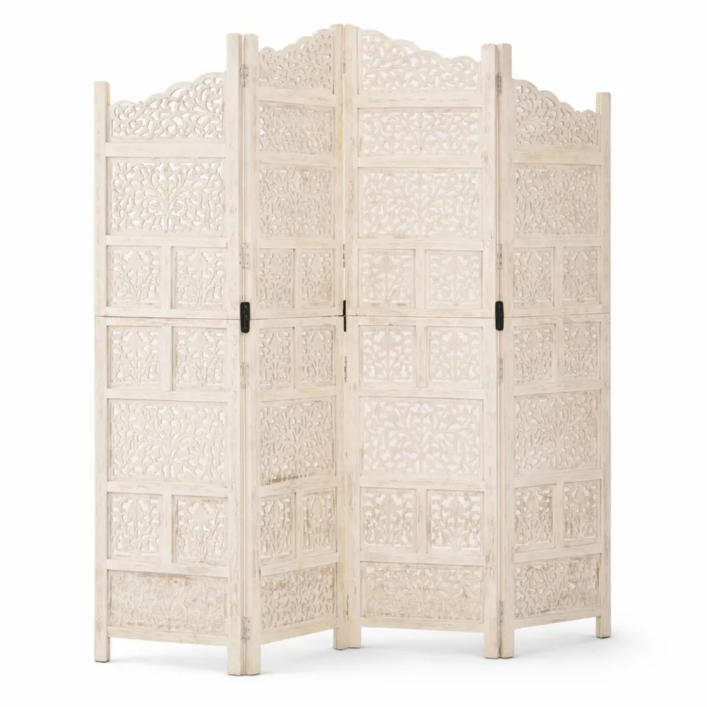 Paravent Décoratif 4 Panneaux en Bois Blanc 160x165 cm