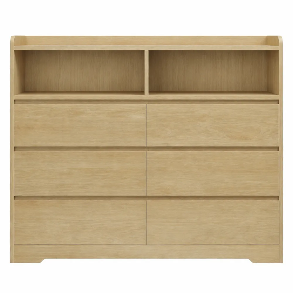 Armoire de Rangement 6 Tiroirs avec Étagères Ouvertes pour Chambre et Salon