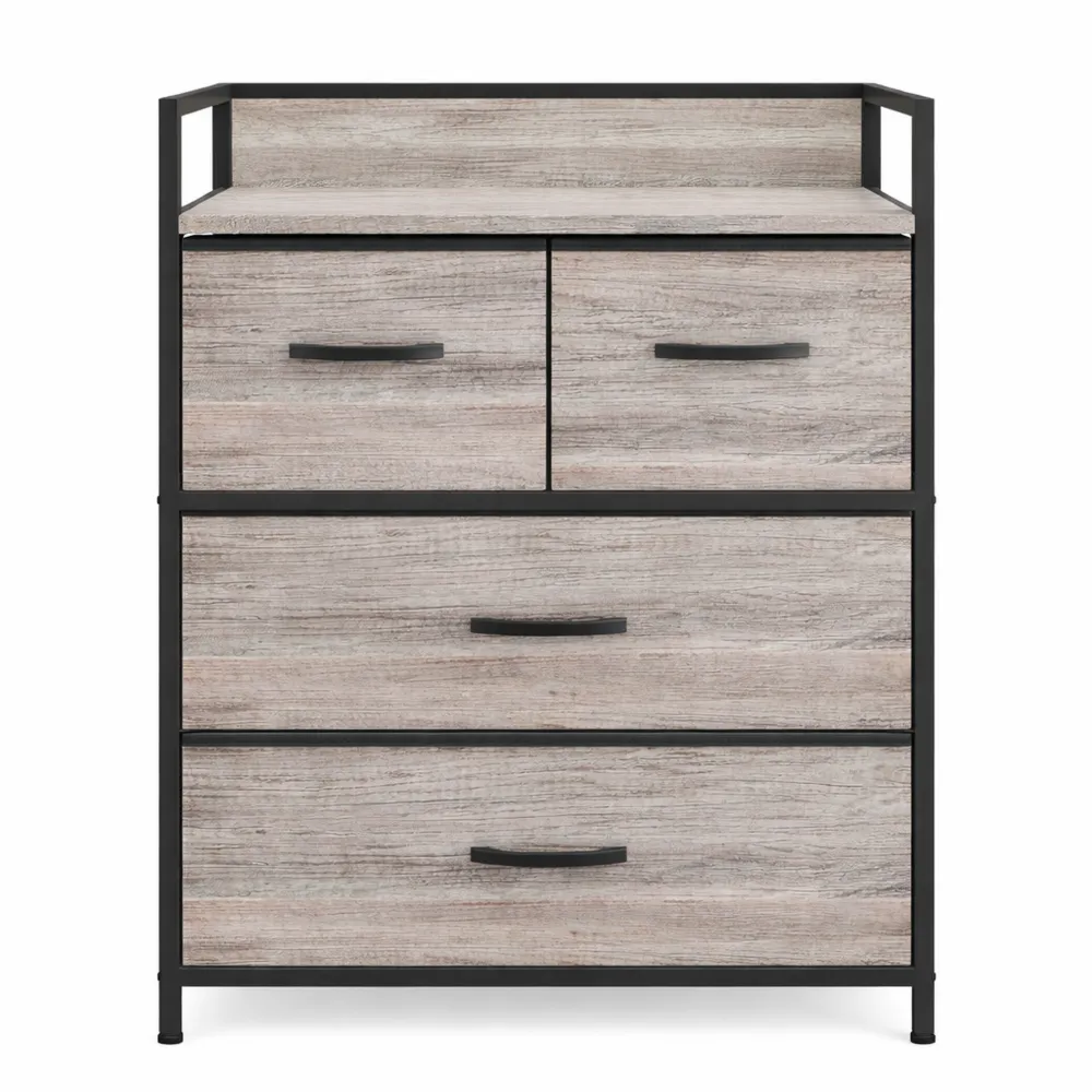 Commode de Rangement avec Tiroirs en Tissu et Étagère Ouverte