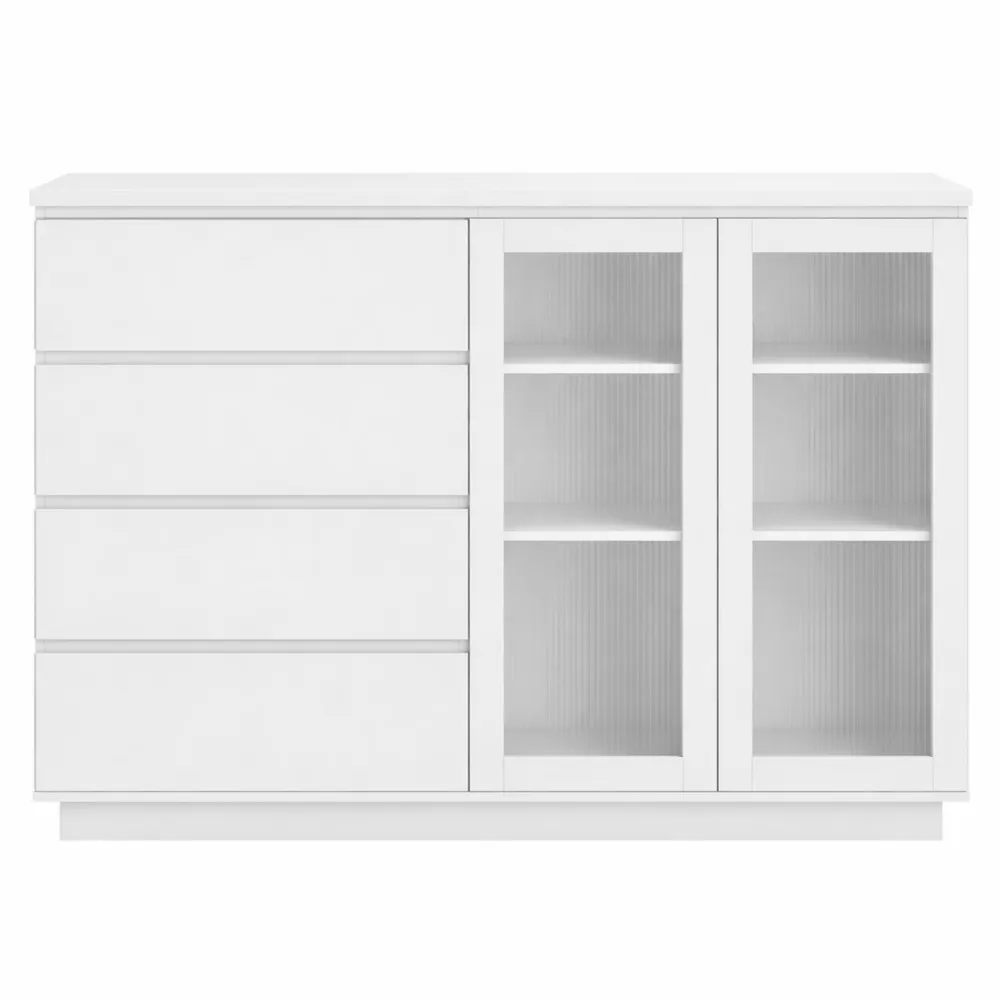 Armoire à Tiroirs et Portes en Verre avec Étagère Réglable pour Salon et Cuisine