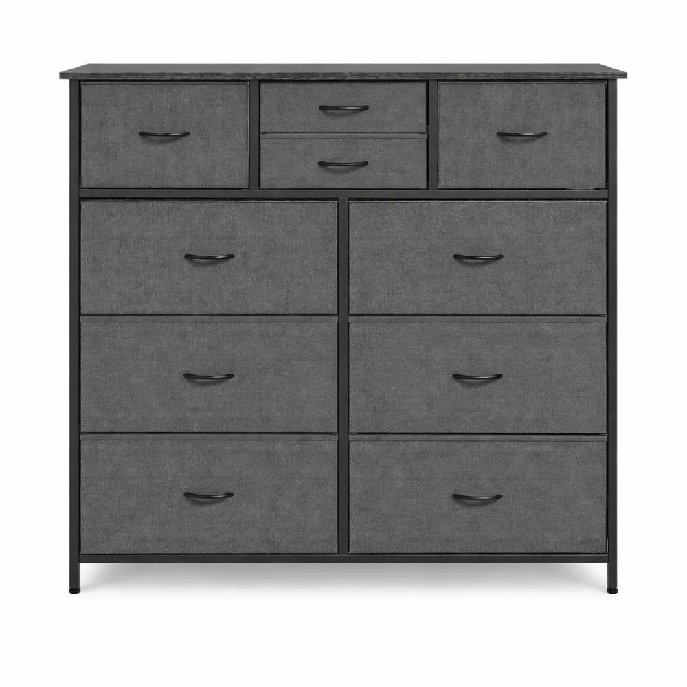 Chiffonnier avec 10 tiroirs en tissu amovibles, structure en acier, 100 x 30 x 100 cm, noir