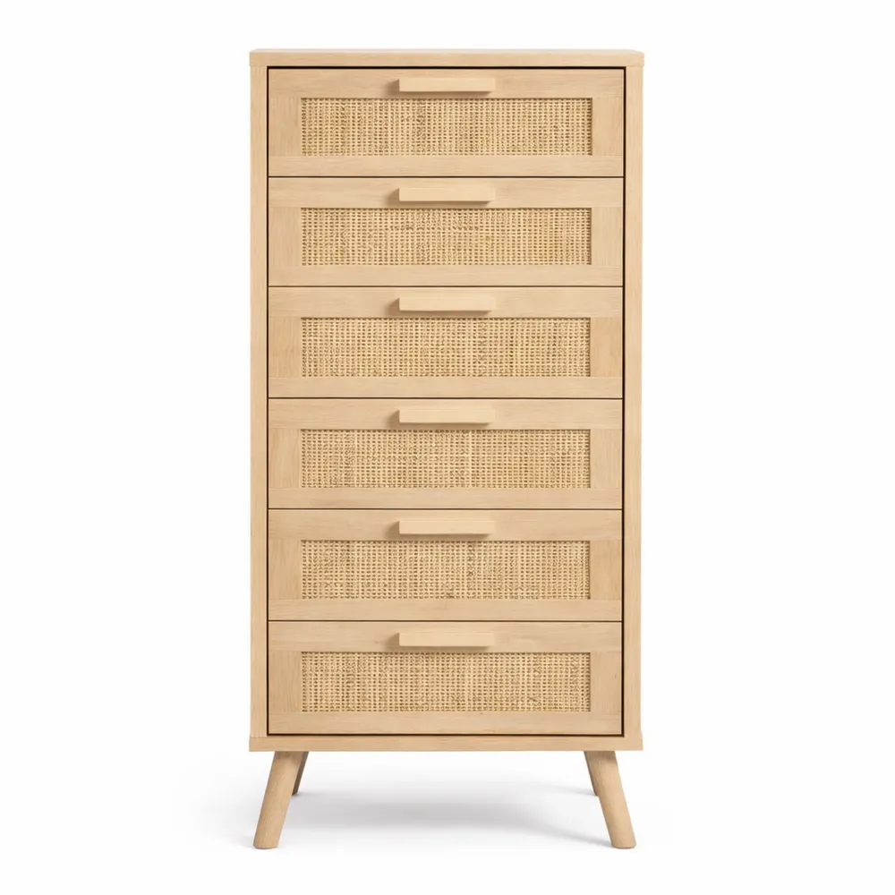 Grande commode en rotin avec 6 tiroirs pour chambre