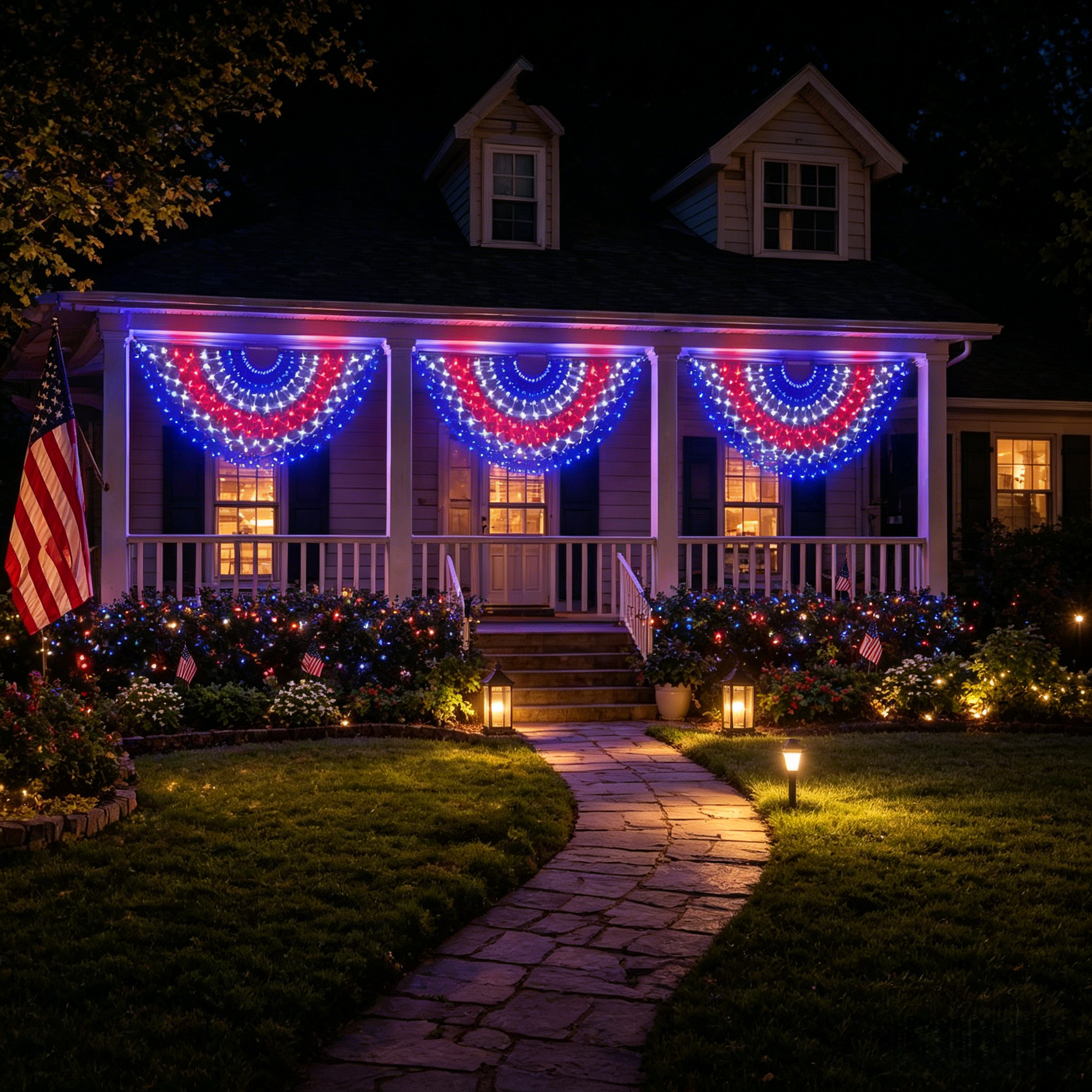 3 Pack 450 LED American Flag Banner Lights