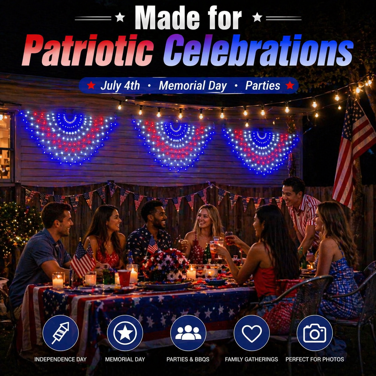 3 Pack 450 LED American Flag Banner Lights