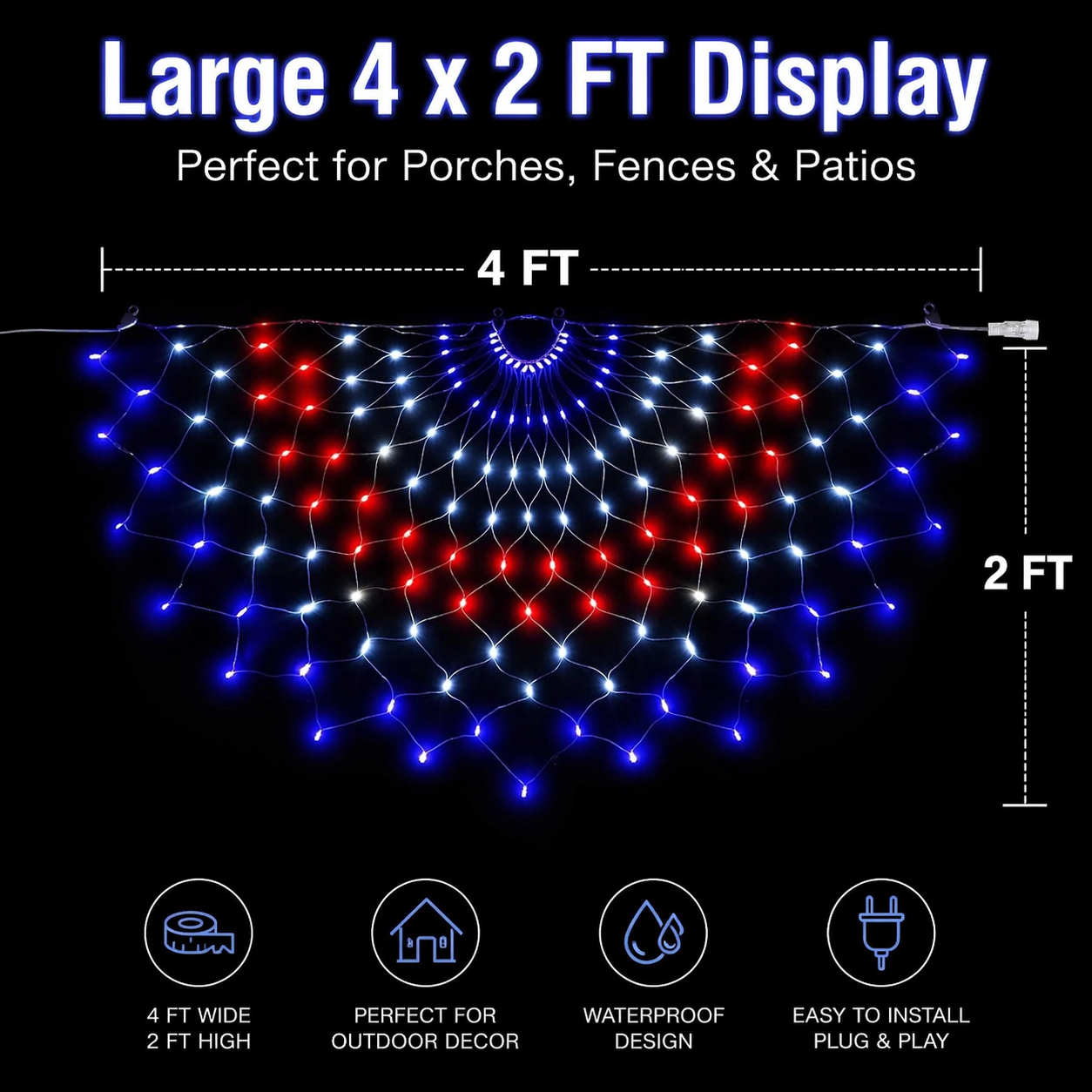 3 Pack 450 LED American Flag Banner Lights