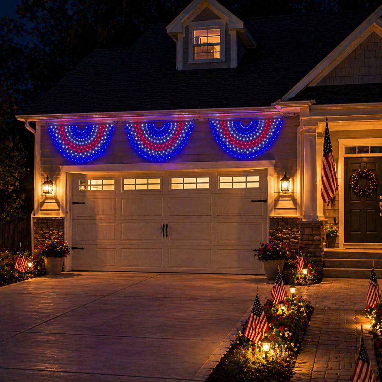 3 Pack 450 LED American Flag Banner Lights