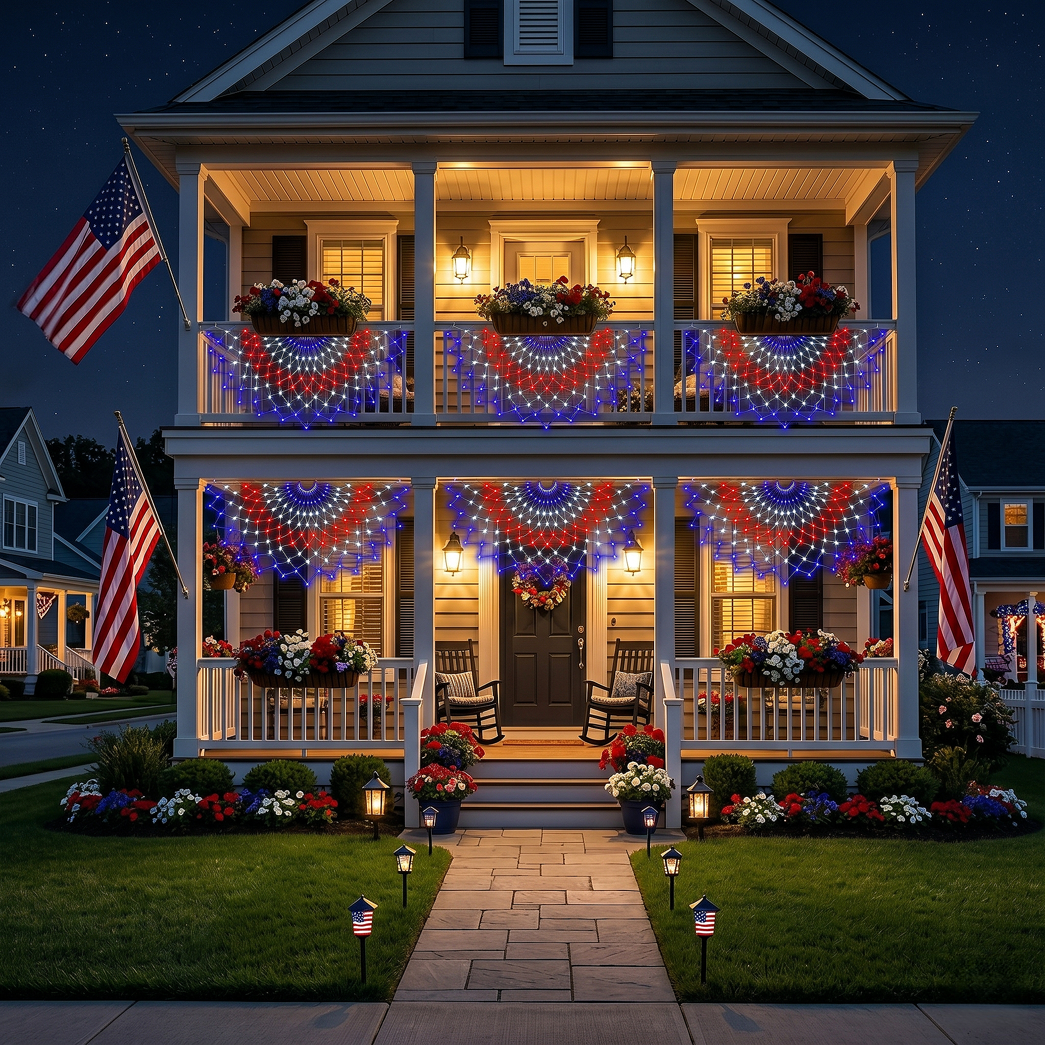 3 Pack 450 LED American Flag Banner Lights