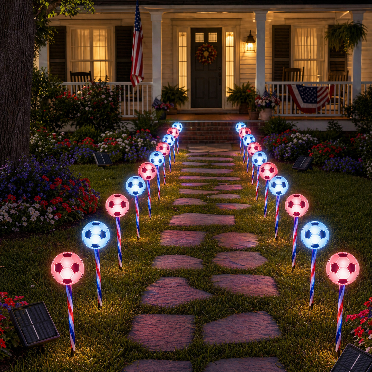 4th of July Outdoor Solar Soccer Pathway Lights