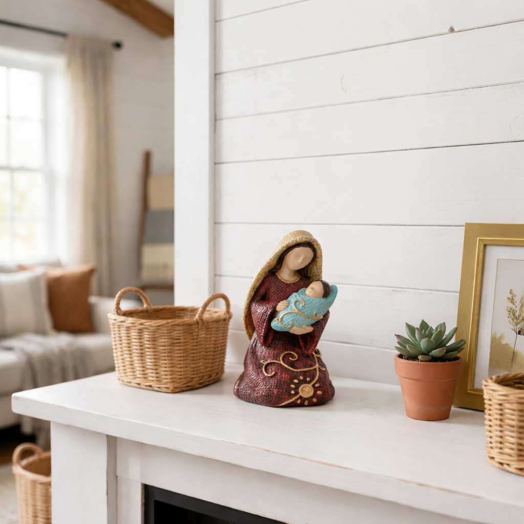 Handcrafted Virgin Mary & Baby Jesus Figurine – Religious Home Décor for Prayer Corner, Shelf & Gift Giving