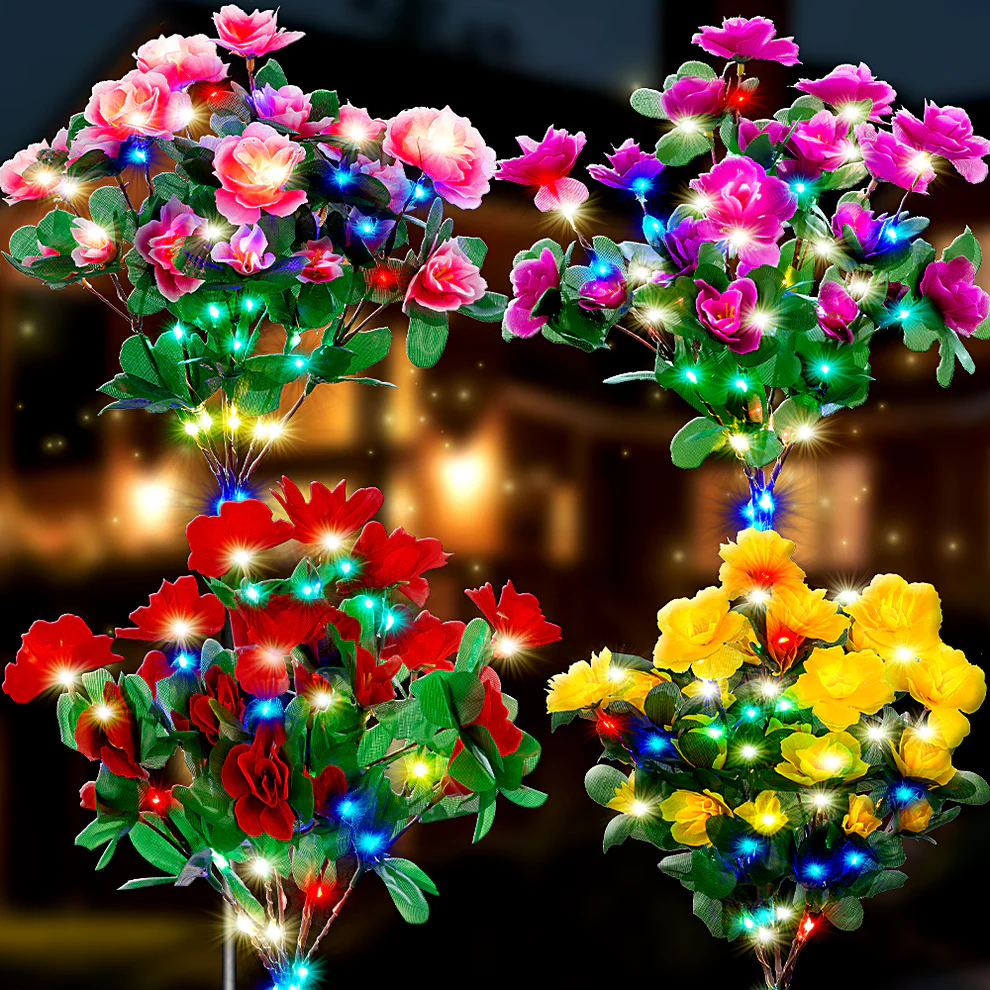 Solar Azalea Flower Garden Lights – Outdoor Waterproof LED Stake Lights, Lifelike Blooming Flowers