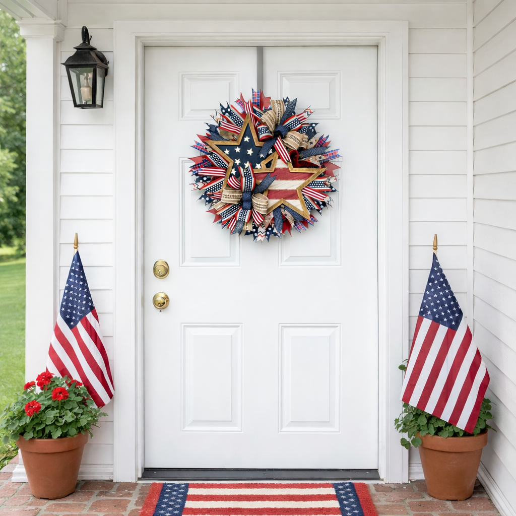 Patriotic Independence Day Wreath for Front Door