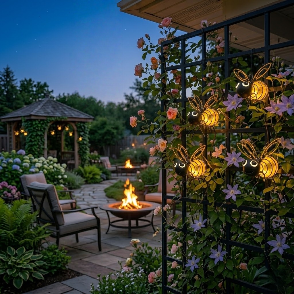 Hanging Bee Solar Light Decor for Outside