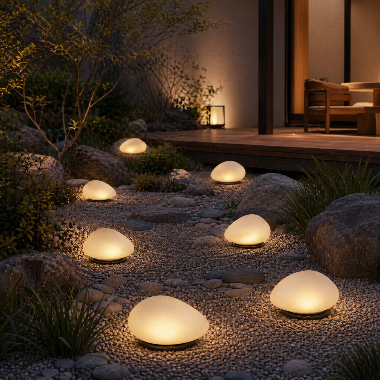 Solar Pebble Lights Outdoor Decor