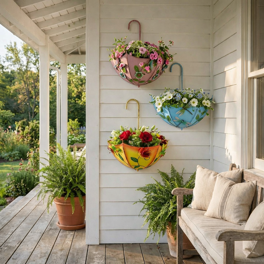 Umbrella-Shaped Wall Planter with Rotatable Handle & Drainage