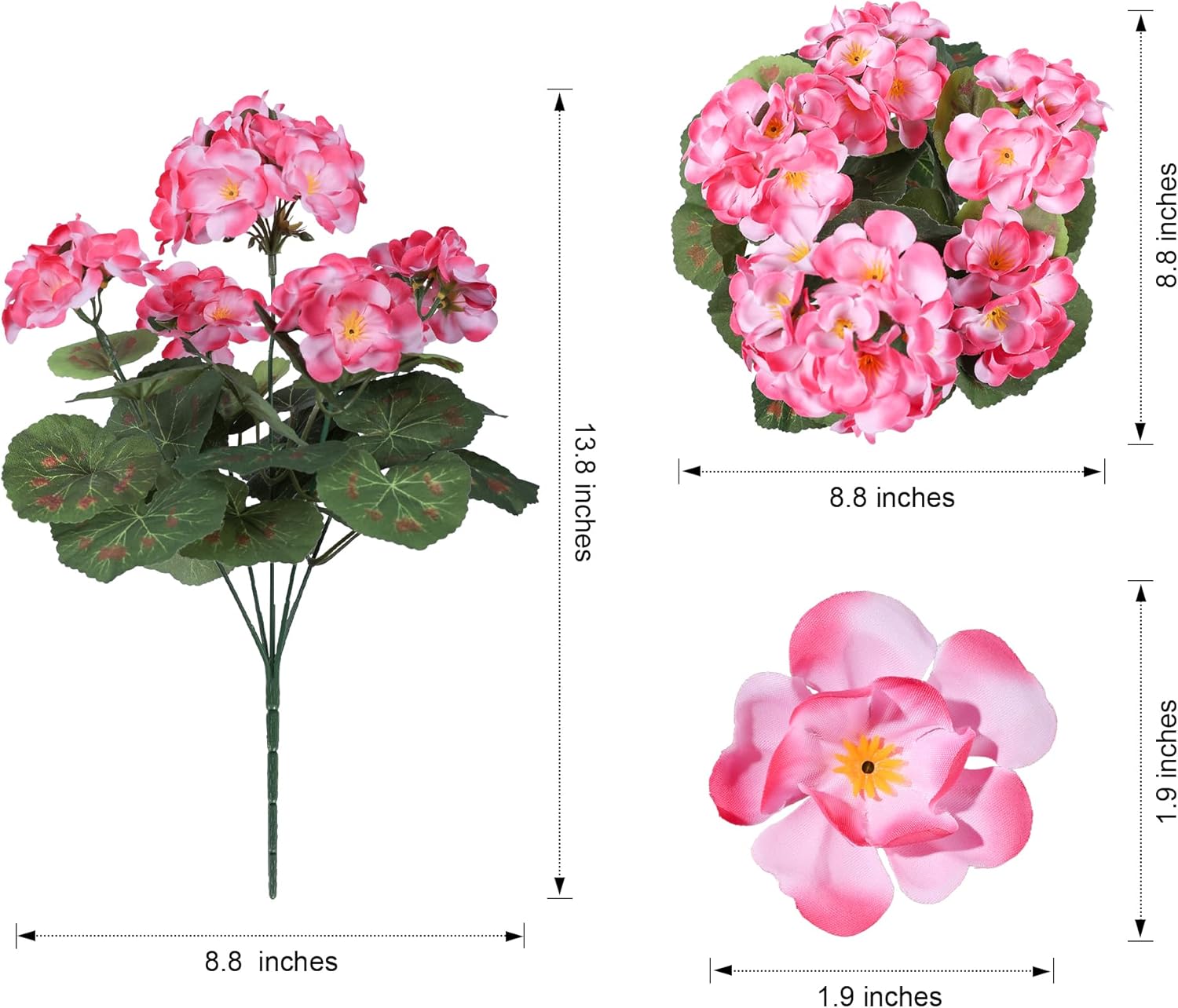 6 Bundles Artificial Pink Geranium Flowers – UV Resistant Faux Outdoor Plants for Porch, Patio Planters & Garden Decor