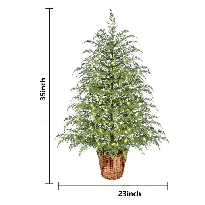 🎄Early Christmas Sale🔥 Pre-Lit Green Cypress Artificial Christmas Tree With Woven Basket And Timer