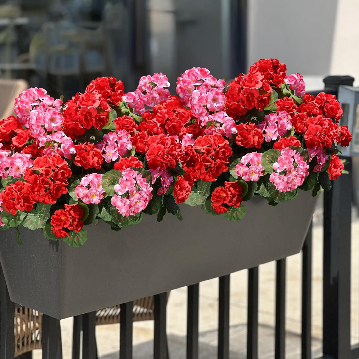 6 Bundles Artificial Pink Geranium Flowers – UV Resistant Faux Outdoor Plants for Porch, Patio Planters & Garden Decor