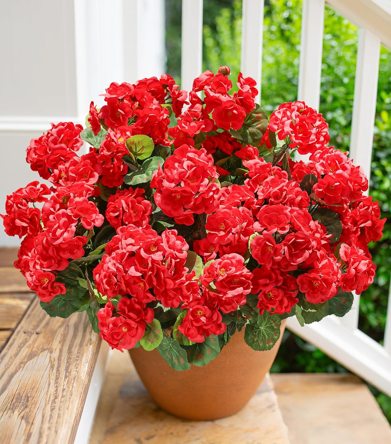 6 Bundles Artificial Pink Geranium Flowers – UV Resistant Faux Outdoor Plants for Porch, Patio Planters & Garden Decor