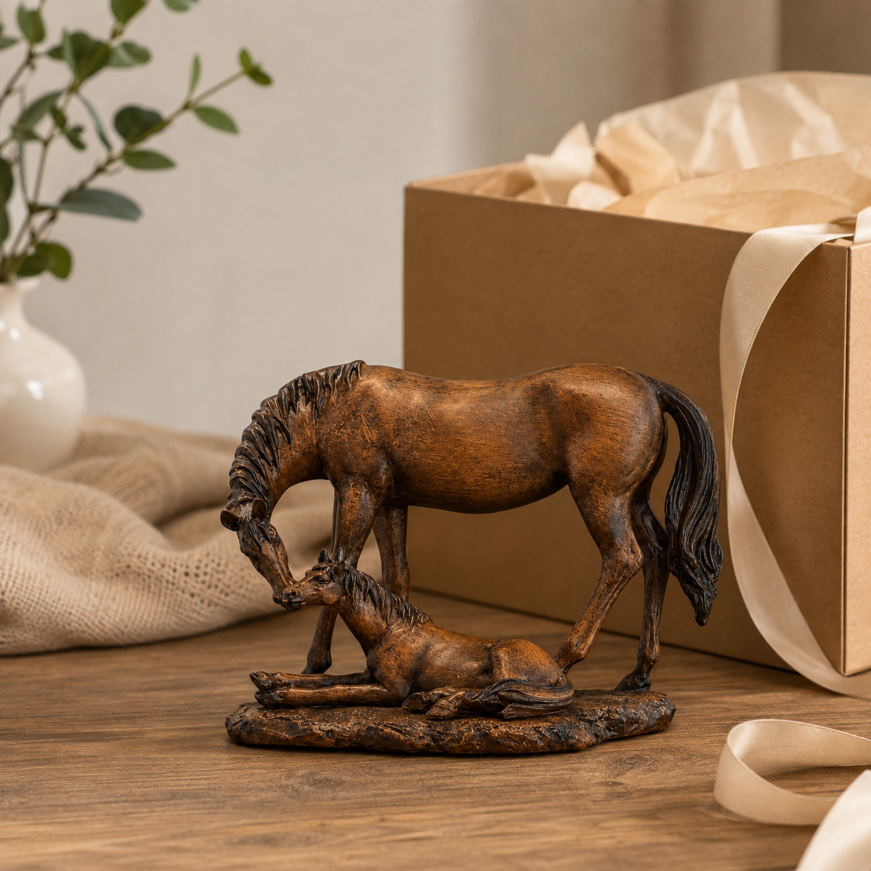 Vintage Mother & Foal Horse Figurine