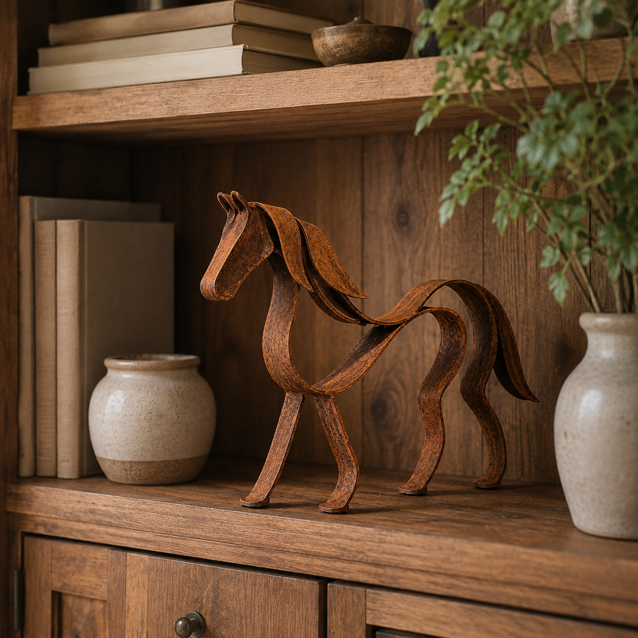 Rustic Metal Horse & Cow Sculpture