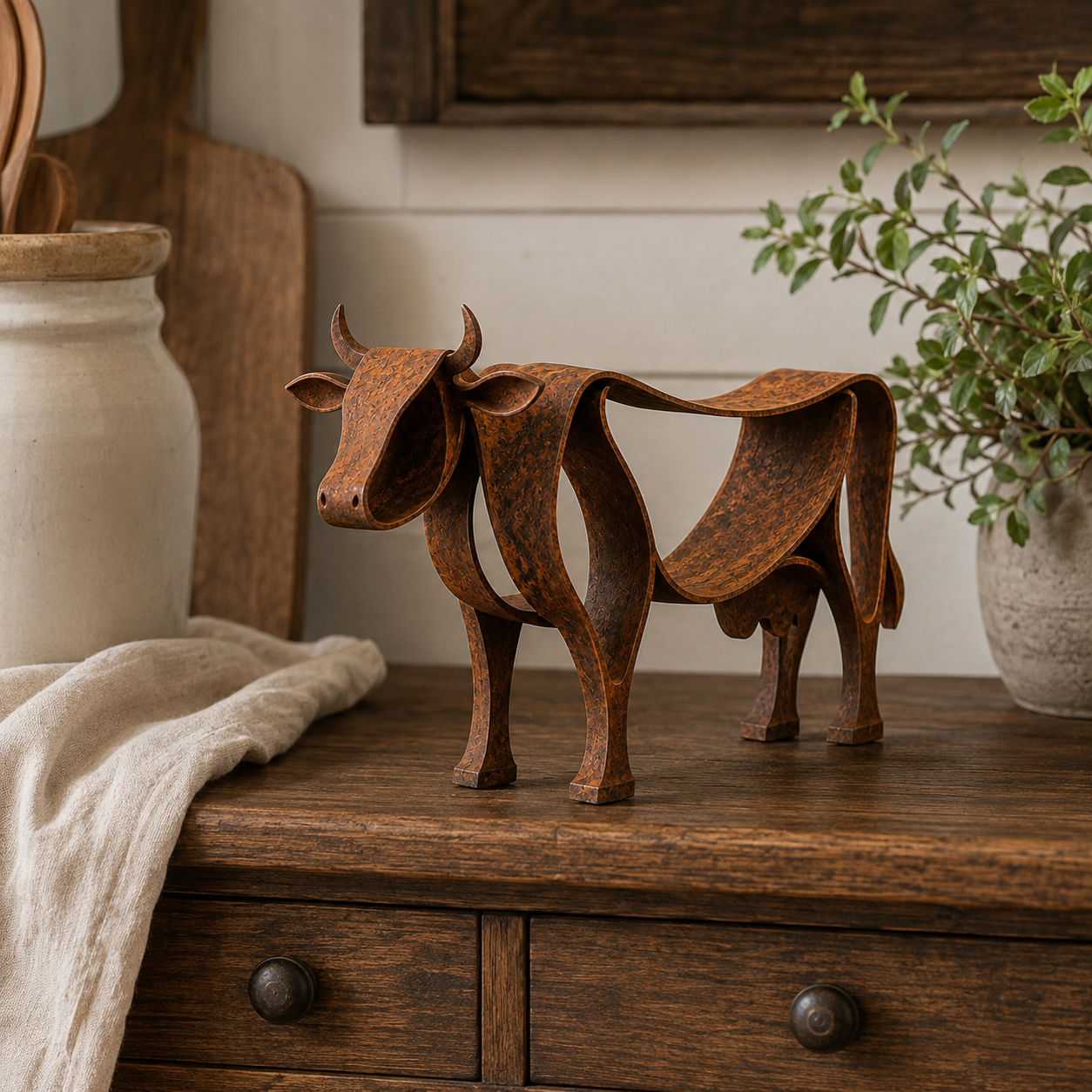 Rustic Metal Horse & Cow Sculpture