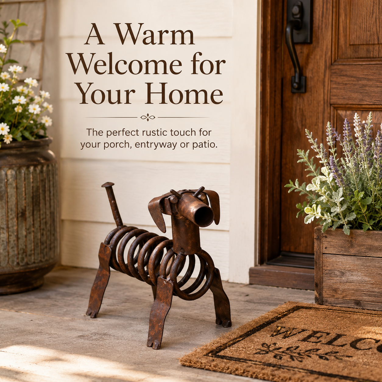 Handmade Vintage Iron Puppy Statue for Garden, Porch & Farmhouse Decor
