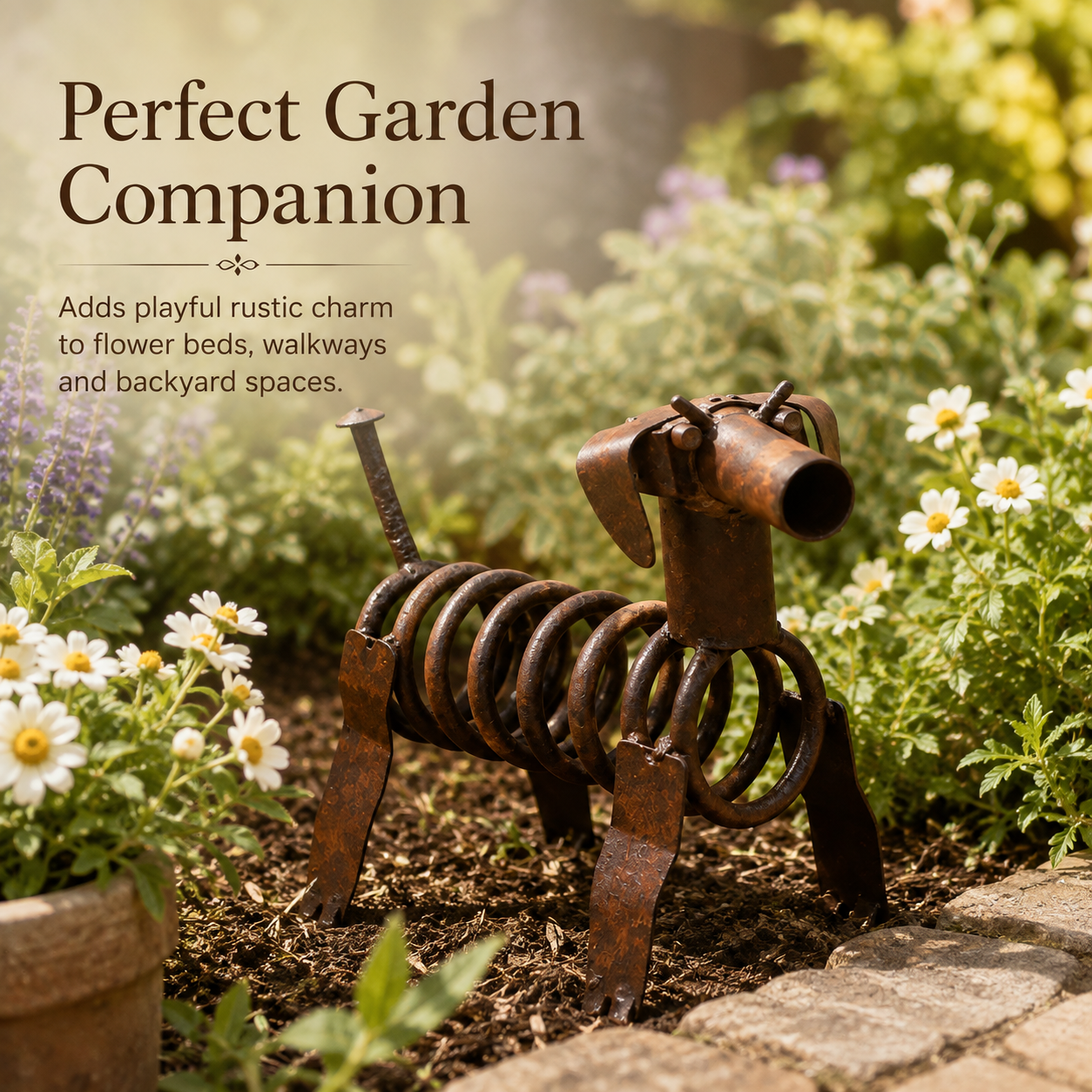 Handmade Vintage Iron Puppy Statue for Garden, Porch & Farmhouse Decor