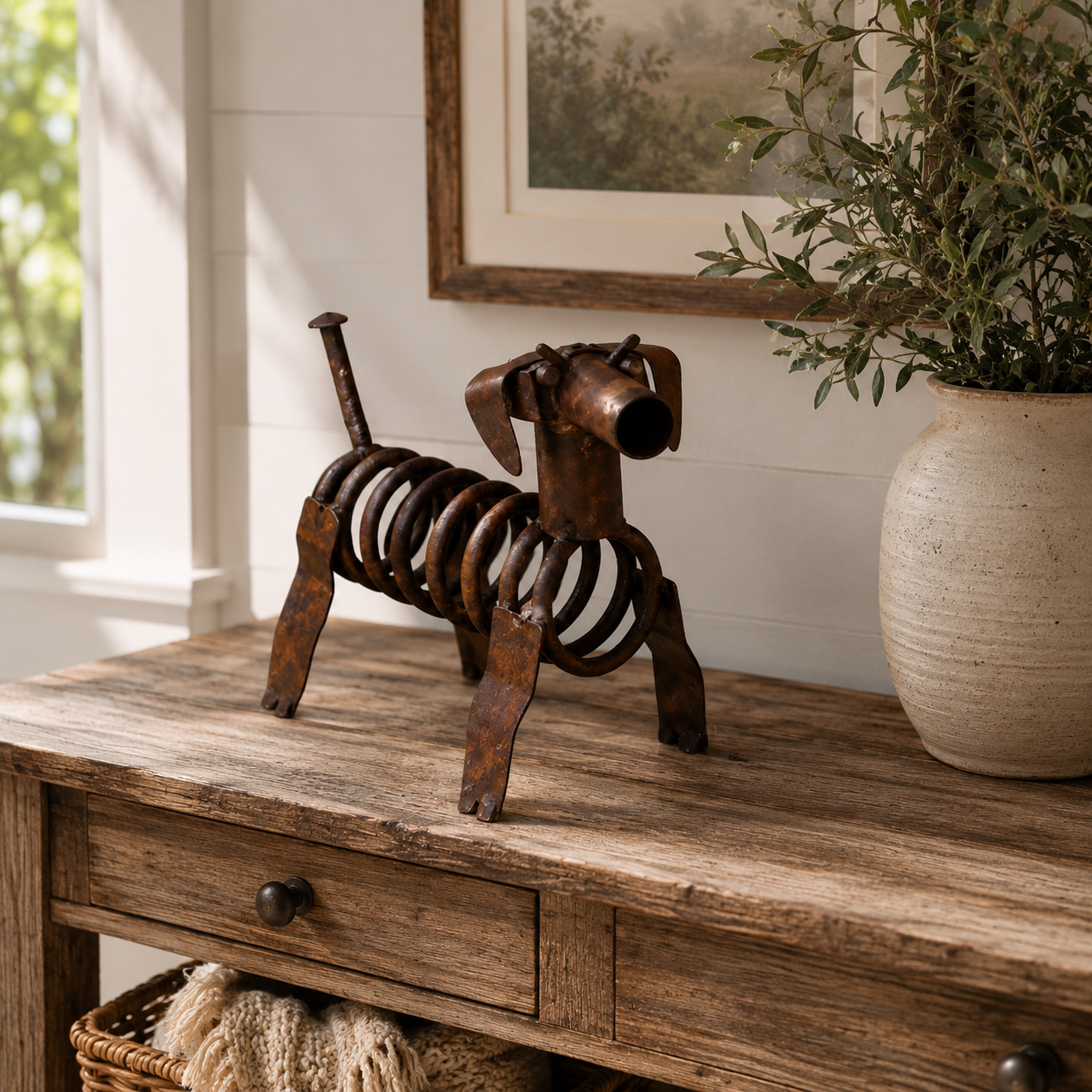 Handmade Vintage Iron Puppy Statue for Garden, Porch & Farmhouse Decor