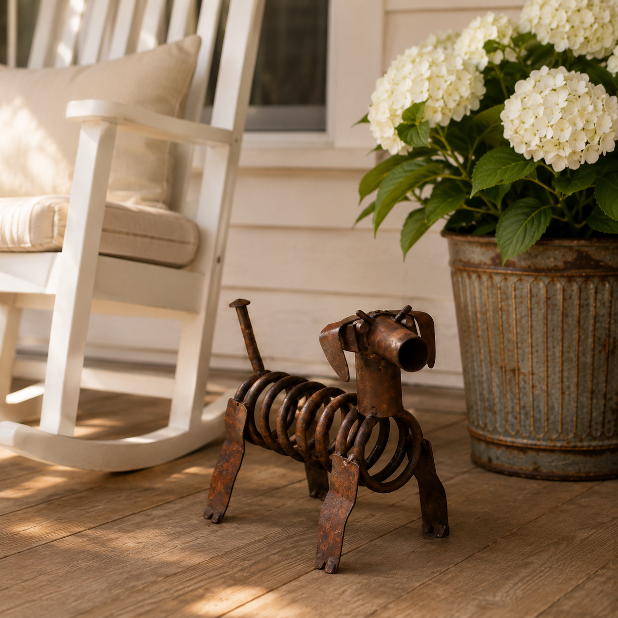 Handmade Vintage Iron Puppy Statue for Garden, Porch & Farmhouse Decor