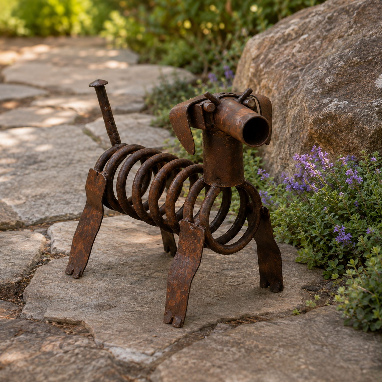Handmade Vintage Iron Puppy Statue for Garden, Porch & Farmhouse Decor