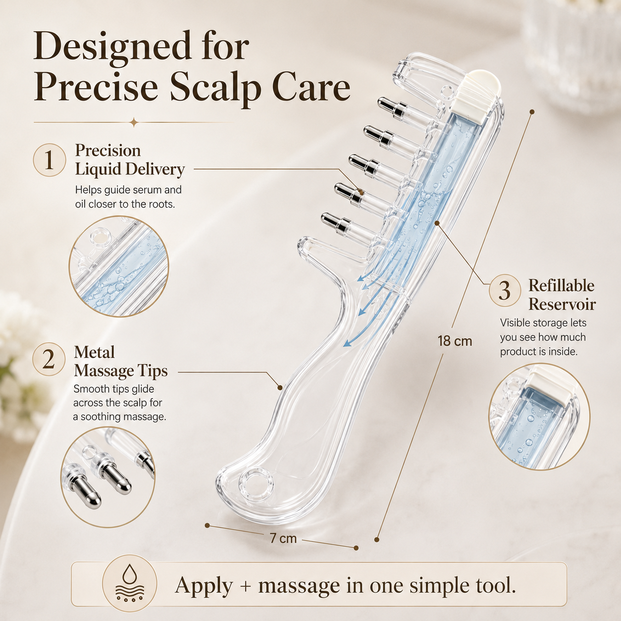 Scalp Liquid Applicator Comb | Refillable Hair Root Oil Massage Comb for Hair Care Treatment