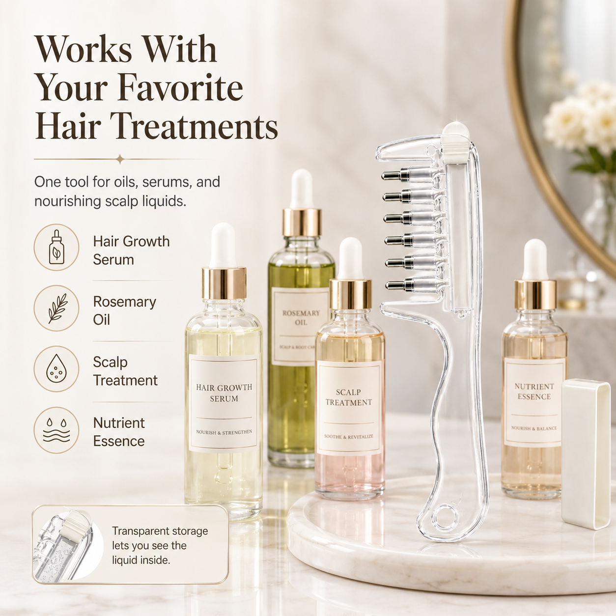 Scalp Liquid Applicator Comb | Refillable Hair Root Oil Massage Comb for Hair Care Treatment