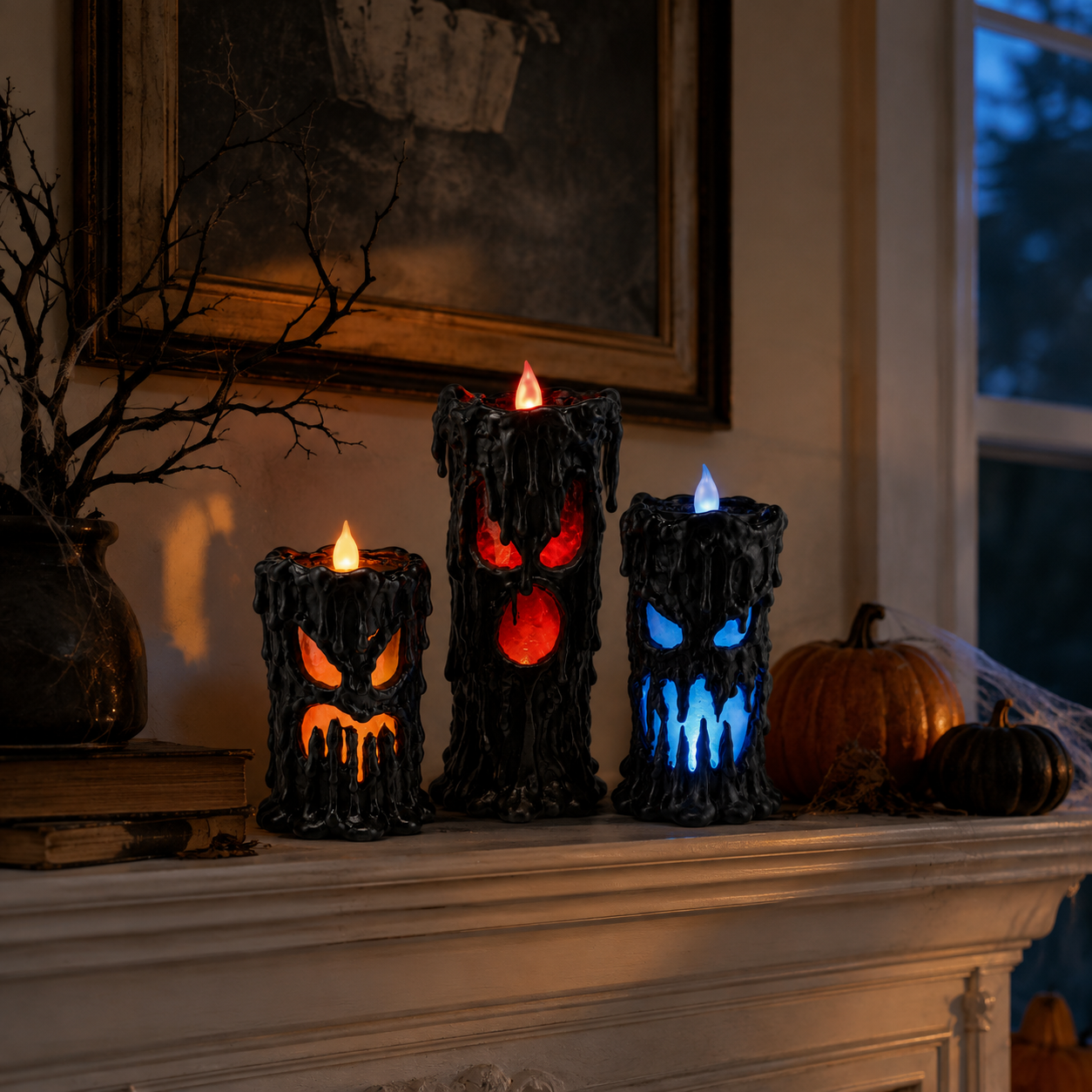 Set of 3 Lighted Melting Monster Candles with Flickering Flames