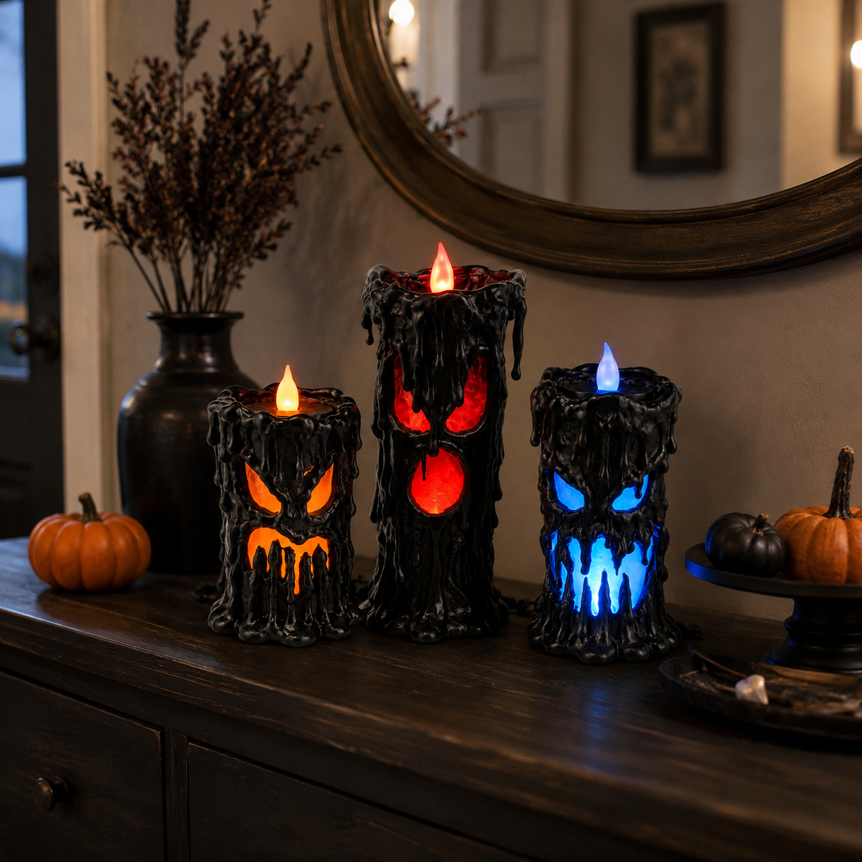 Set of 3 Lighted Melting Monster Candles with Flickering Flames