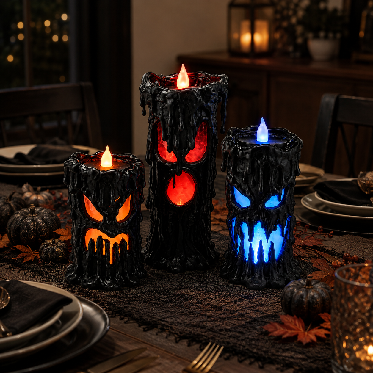 Set of 3 Lighted Melting Monster Candles with Flickering Flames