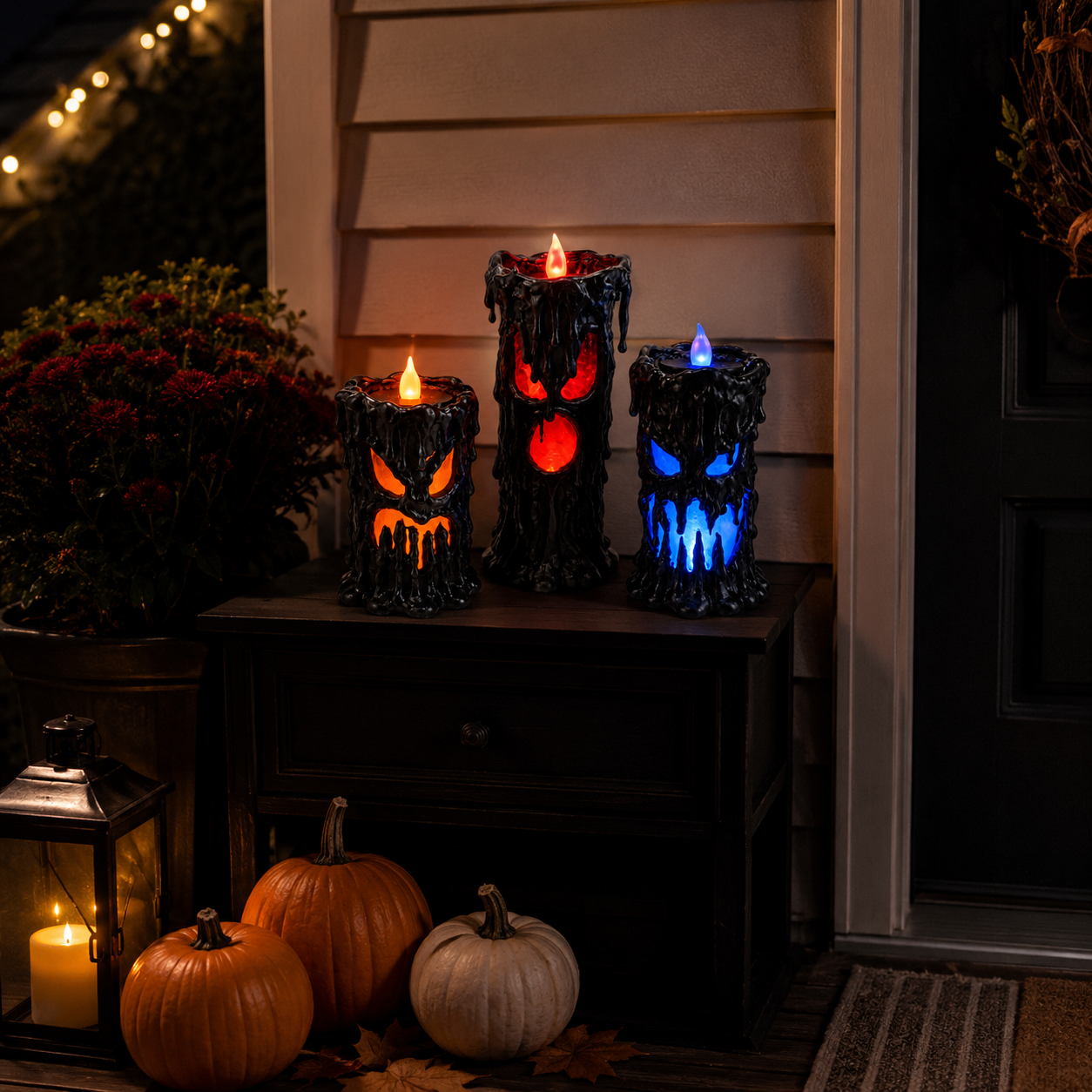 Set of 3 Lighted Melting Monster Candles with Flickering Flames