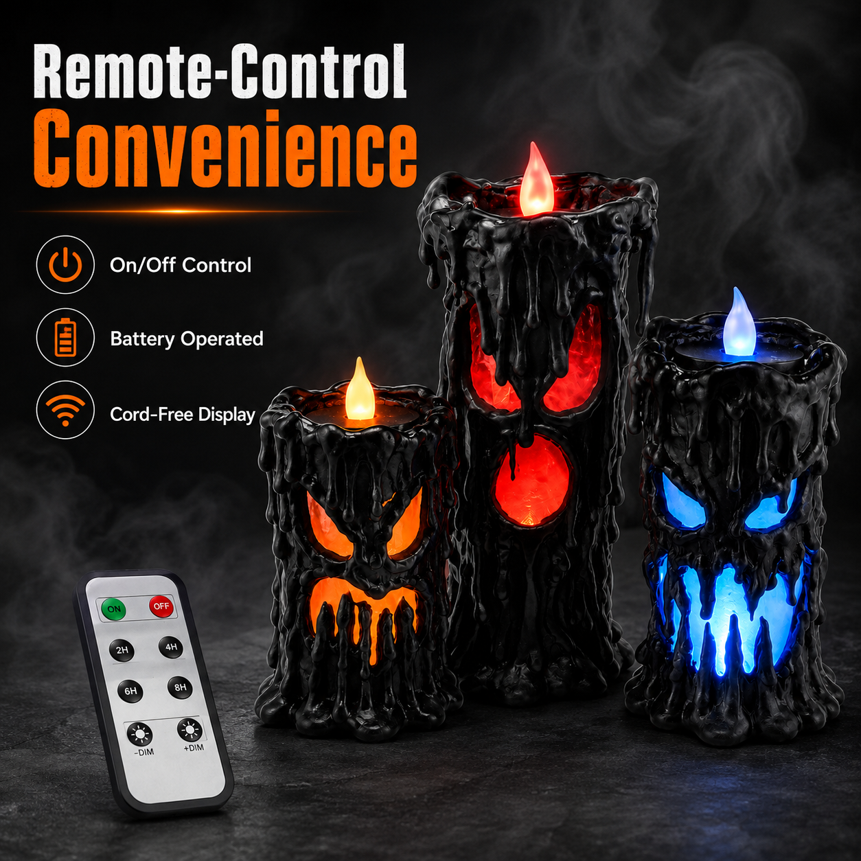 Set of 3 Lighted Melting Monster Candles with Flickering Flames