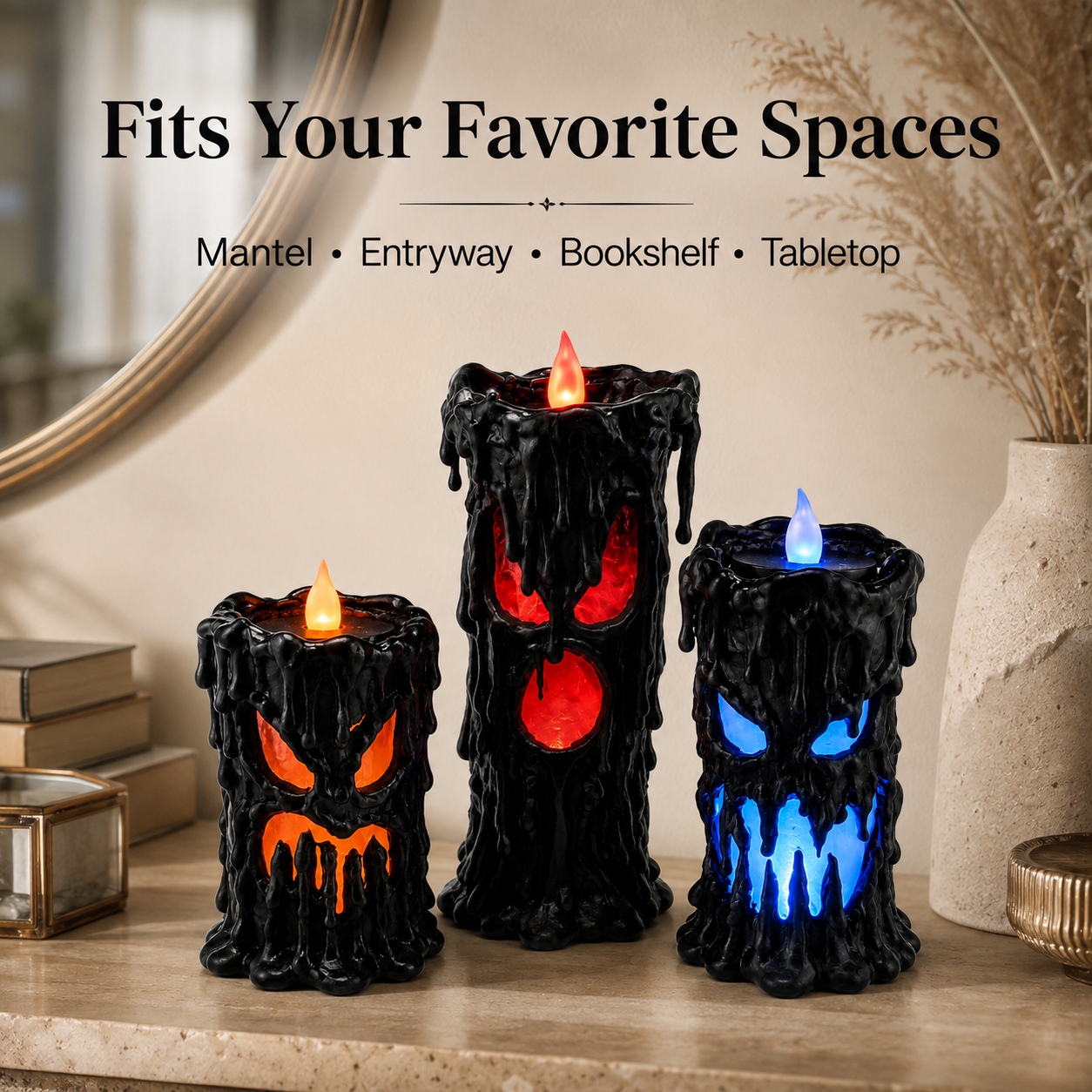 Set of 3 Lighted Melting Monster Candles with Flickering Flames