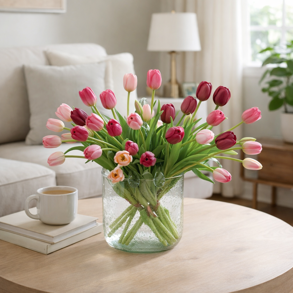 Artificial Tulips Flowers, Real Touch Latex Bouquet