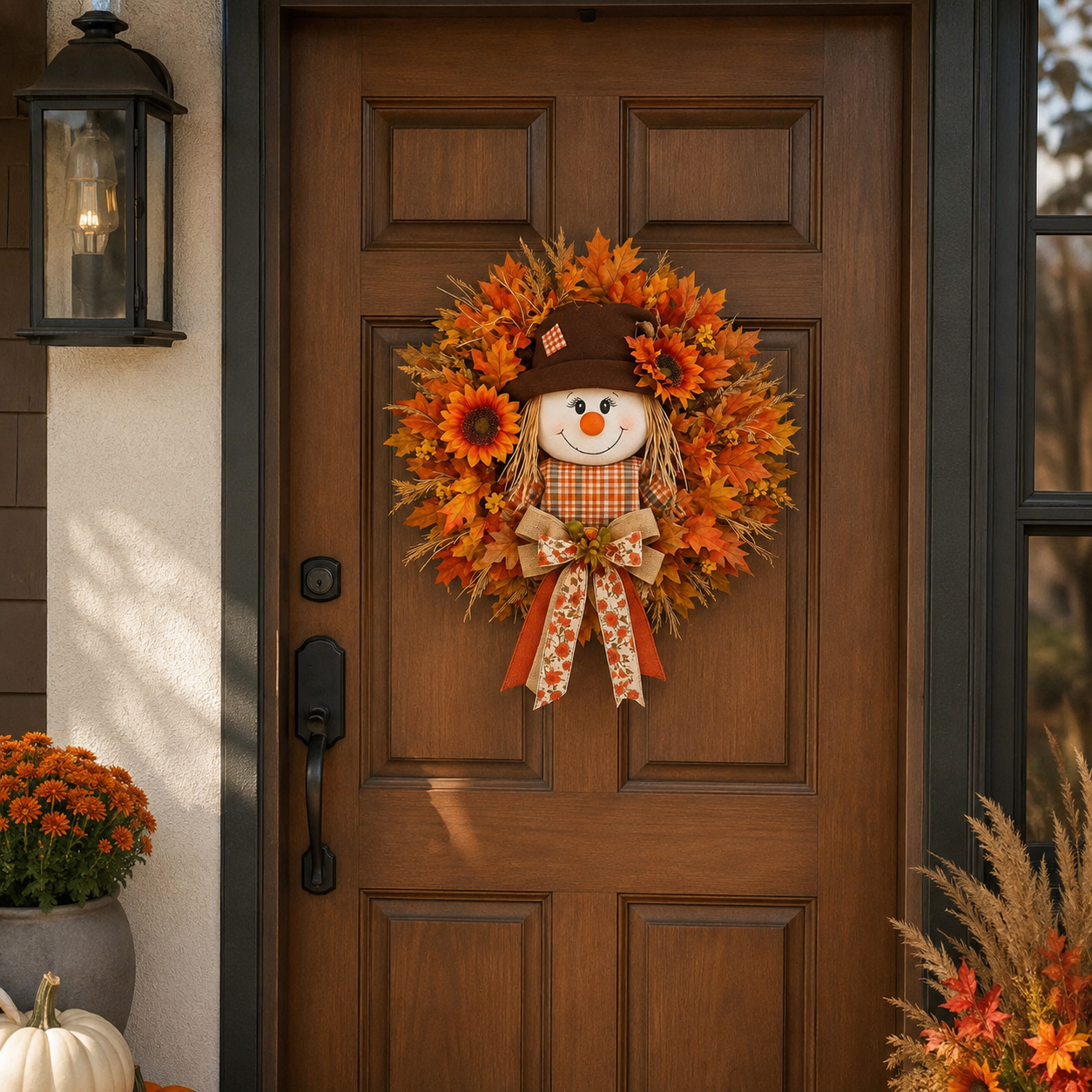 17.7 Inch Autumn Maple Leaf &Sunflower and Scarecrow Wreath